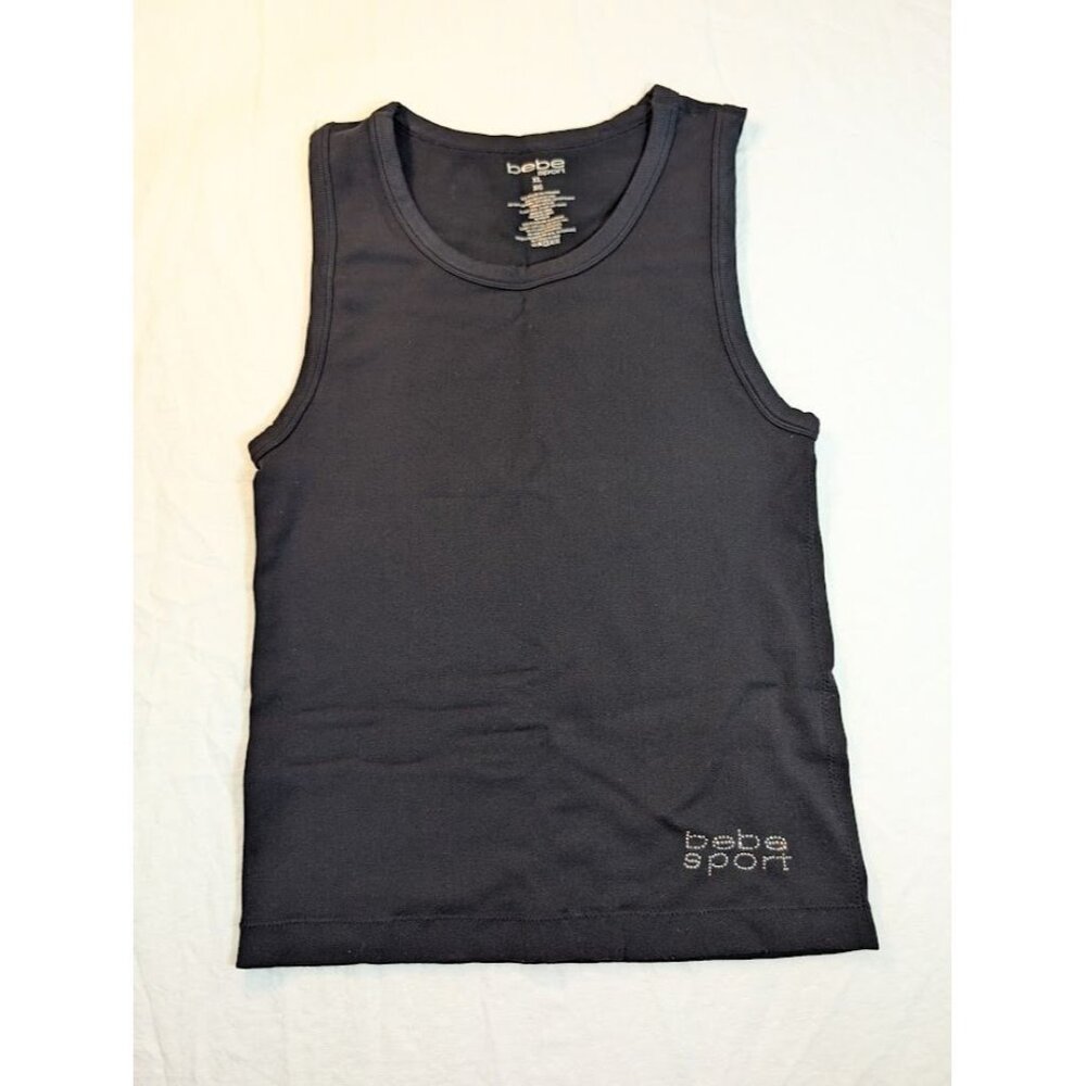 Bebe Sport women's size XL black tank top with rhinestone logo G12